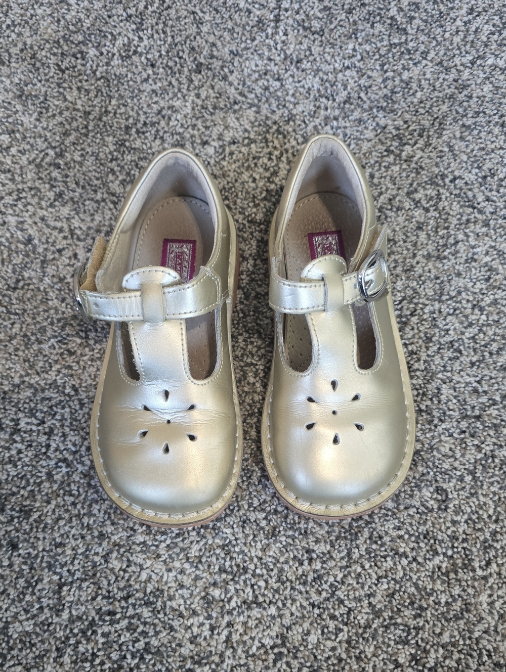 L'AMOUR Joy Leather T-Strap Mary Jane Gold Girls Shoes Size 11